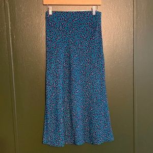 Elodie midi slip skirt teal and pink cheetah print size small